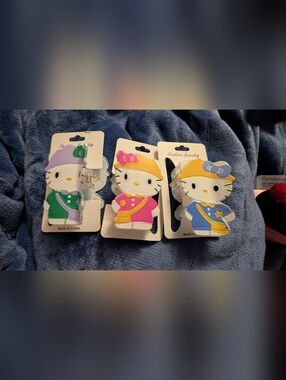 New 3 Cute Hello Kitty Style  Character Hair Clips - Pink, Blue, Green